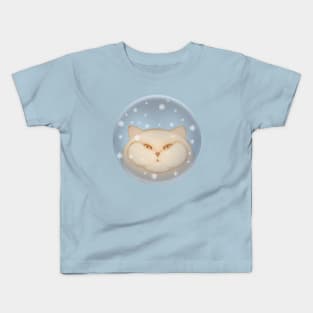 Winter cat. Cat in a glass ball with snowflakes Kids T-Shirt